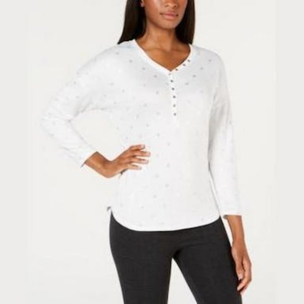 Ande Foil-Printed Henley Knit Pajama Top, Choose Sz/Color